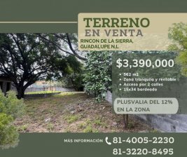 Terreno en Venta en Rincon de la sierra Guadalupe, Nuevo Leon