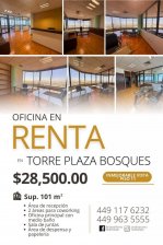 AMPLIA OFICINA EN RENTA EN EL PISO ONCE DE TORRE PLAZA BOSQUES