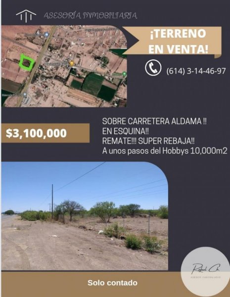 Terreno en venta al sur de la ciudad sobre carretera Aldama